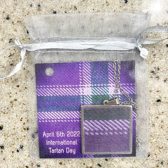 Tartan Necklace by Gracie J Scottish Artist Purple Plaid & Silver - Picture 5 of 11